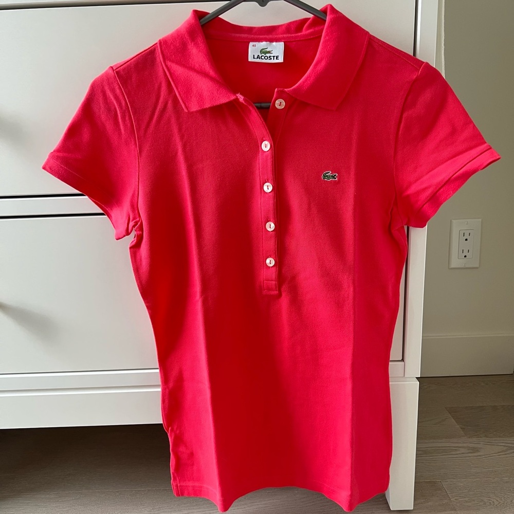 Lacoste women’s pink cotton stretch pique polo in size 40